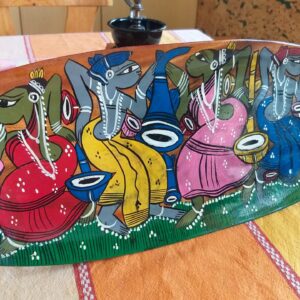 Indian Wooden Serving Tray: Handmade Home Decor with Traditional Motives