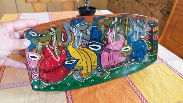 Indian Wooden Serving Tray: Handmade Home Decor with Traditional Motives