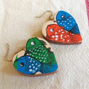 Indian Wooden Earrings: Handmade Jewelry with Traditional Motives - Heart Shaped Accessory