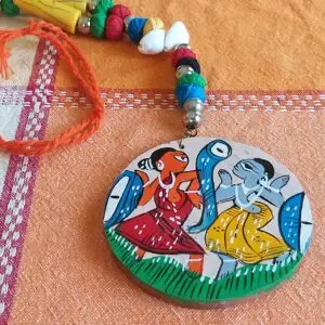Indian Wooden Necklace: Handmade Jewelry with Traditional Motives - Circle Pendant