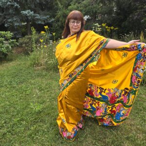 Indian Saree: Handmade Decorated with Traditional Art Motives- Cotton Silk Women Clothing