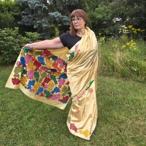 Indian Saree: Handmade Decorated with Traditional Art Motives- Cotton Silk Women Dress