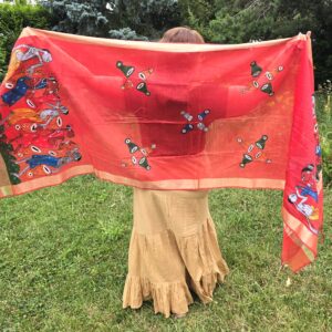 Indian Shawl: Handmade Decorated Traditional Art - Red Clothing for Women