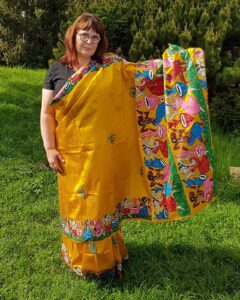 Yellow saree art, wearing saree cloth, traditional arteork